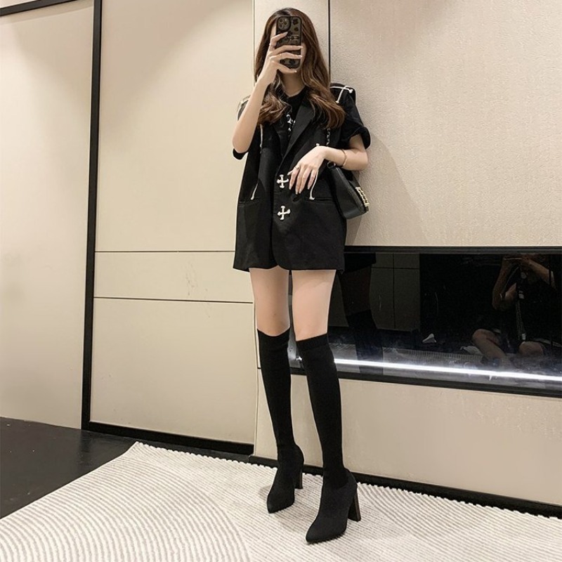 レディースニーハイブーツ、ポインテッドトゥ、ストレッチソック - Knee High Sock Women のレビューと価格